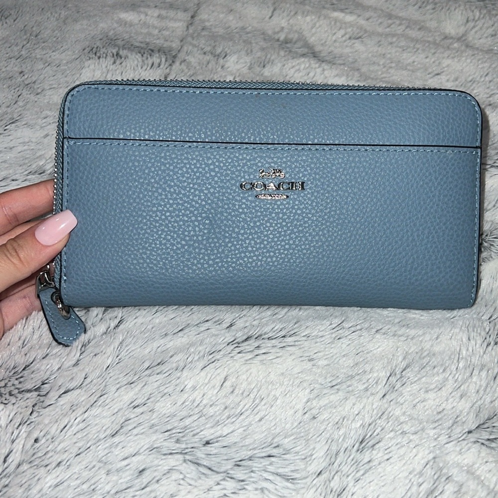 Coach Long Zip Around Wallet Marbled Blue